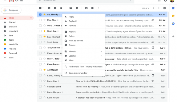 Gmail'deki sağ tık menüsü için yeni özellikler