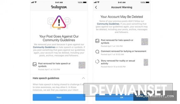Instagram platformu hesap silinmeden önce uyarıda bulunacak